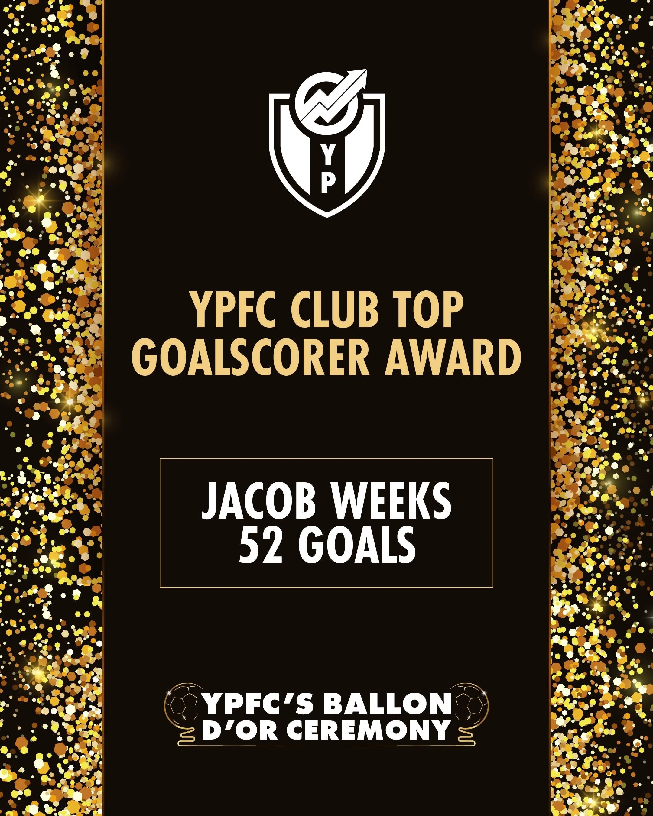 Jacob Weeks is YPFC&rsquo;s Club Top Goalscorer Award winner 🏆

With 52 goals, Jacob has been absolutely outstanding in front of goal this season 👏

Congratulations Jacob on your award and for becoming the inaugural winner of the YPFC Club Top Goal