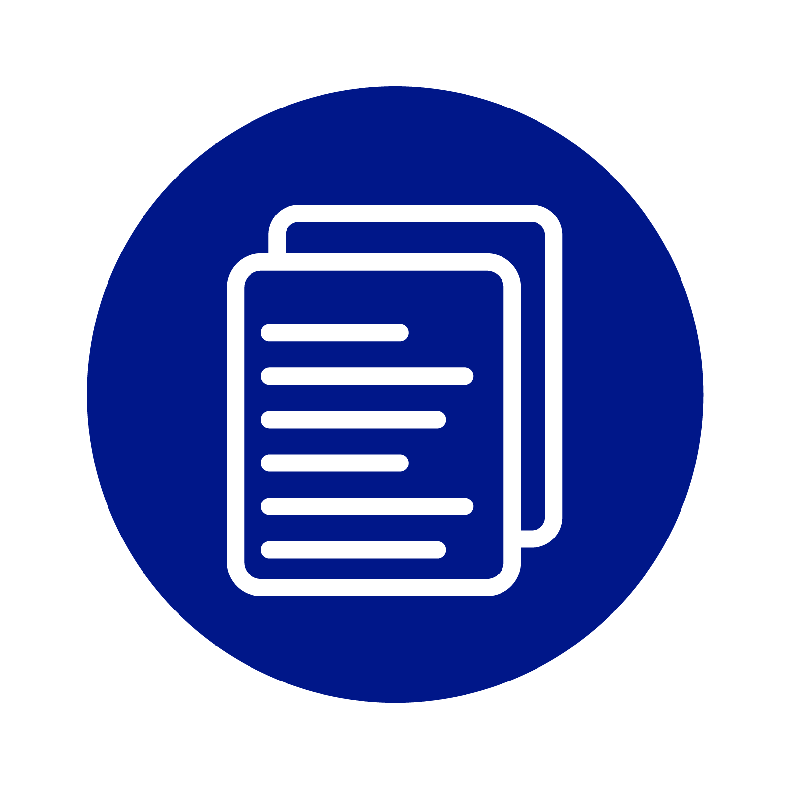 Icon of a paper document on a blue circular background.
