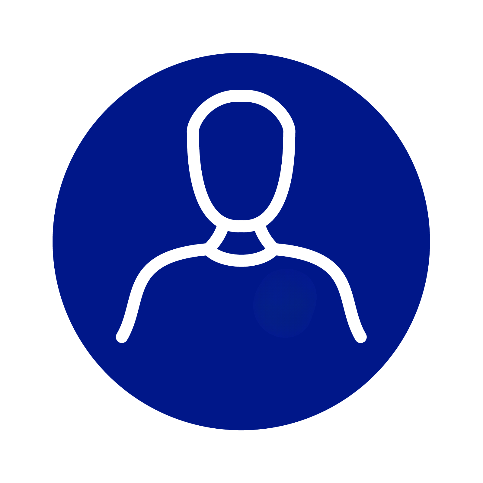 Simple user profile icon with a white outline of a person on a dark blue circular background