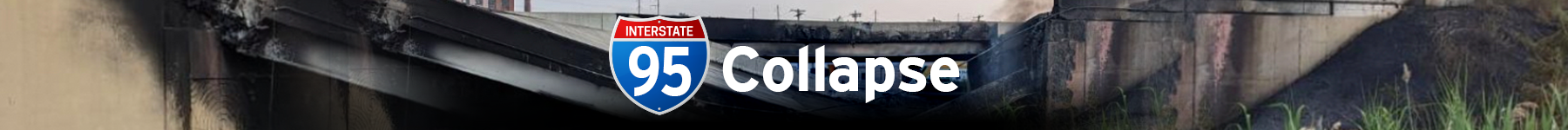 A car accident on Interstate 95 with a collapsed bridge or overpass and an emergency response scene.