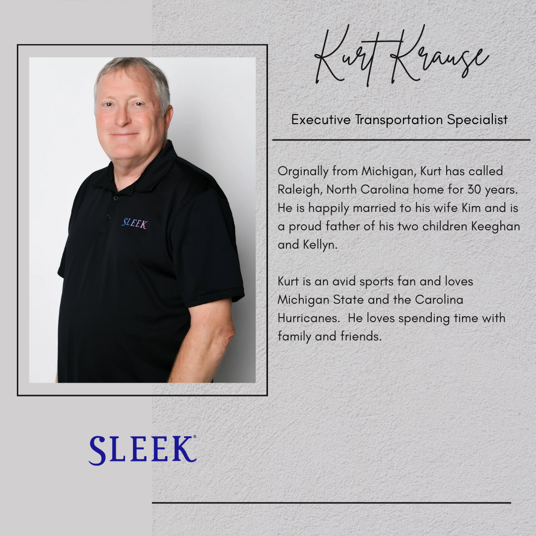 A middle-aged man with short gray hair, wearing a black polo shirt with the logo 'SLEEK' embroidered on it, standing against a plain white background, smiling at the camera.