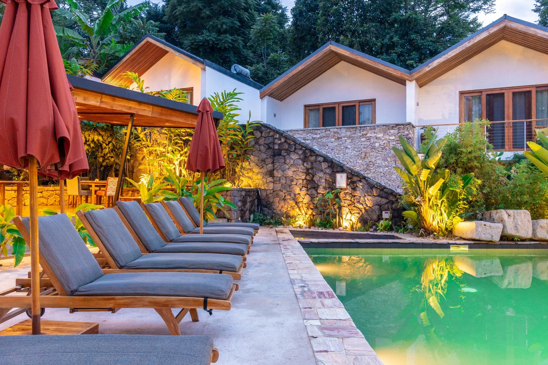 The Retreat Main Salt Water Pool and Jacuzzi sunset.jpg