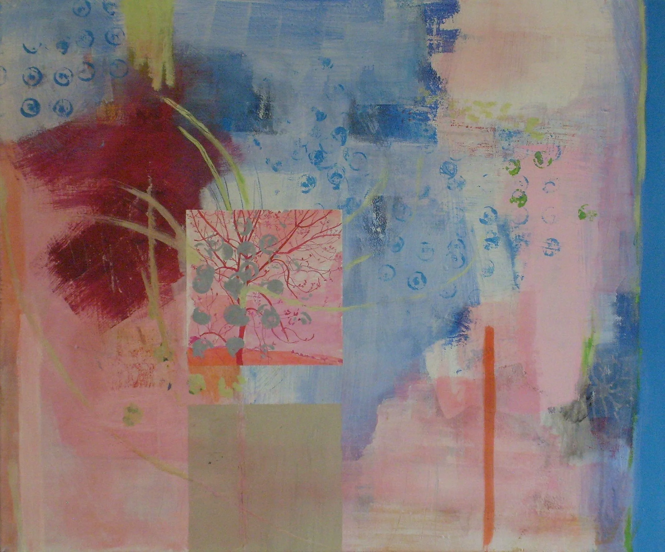  Abstraktes Bild mit purpurnen, roten und goldenen Farbschichten, stofflich und lebendig.