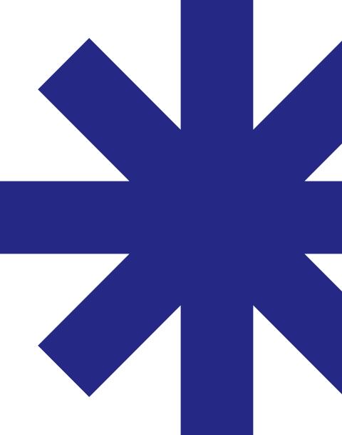 A stylized blue asterisk symbol with a white background.