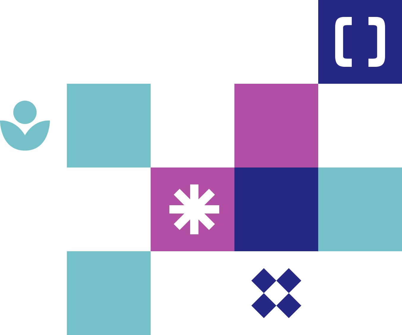Colorful squares and icons representing Integrity/Inclusion, Diversity, Mentorship, and Catalyst. These are our core values, which we apply in our day-to-day work and projects.