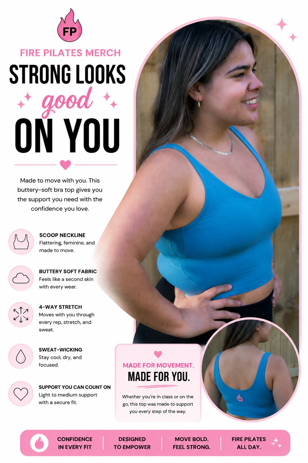 Fire Pilates Tshirt Bra Blue