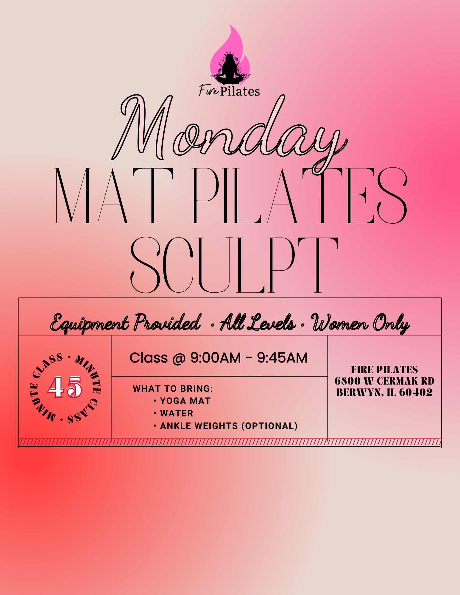 Monday Mat Pilates Sculpt 9am