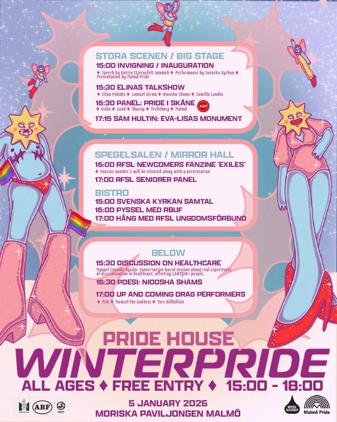 Winter Pride House Program Poster - Jan 5, 2026 15:00-18:00 - Moriska Paviljongen