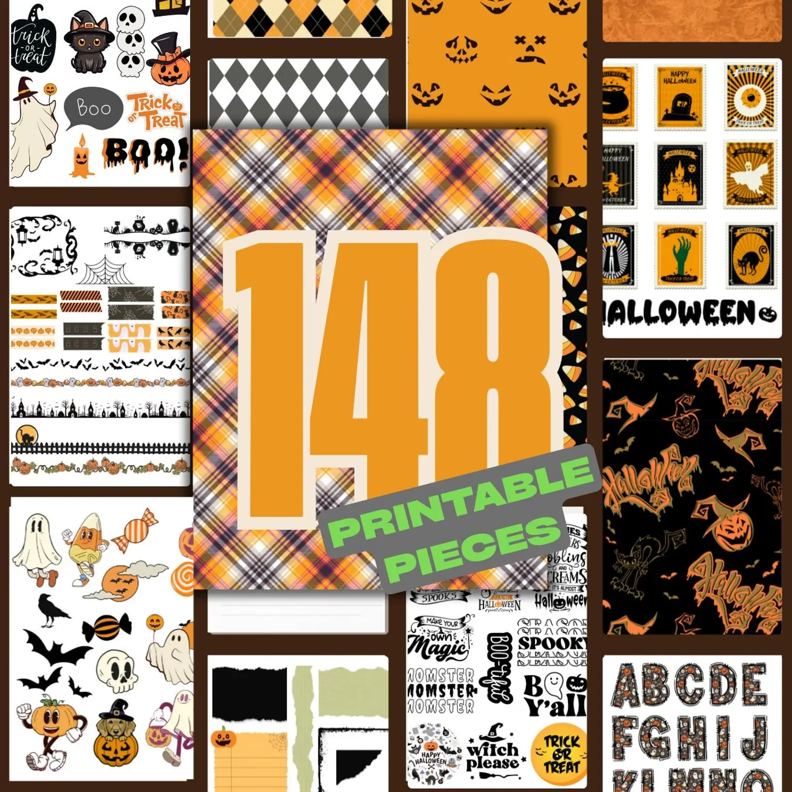 Halloween Digital Scrapbooking Bundle – Retro Ephemera, Fussy Cuts, Patterned Paper Printables