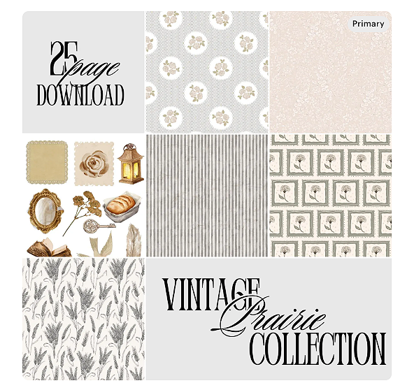Distressed, aged textures in sepia and black tones, layered with prairie-inspired prints.