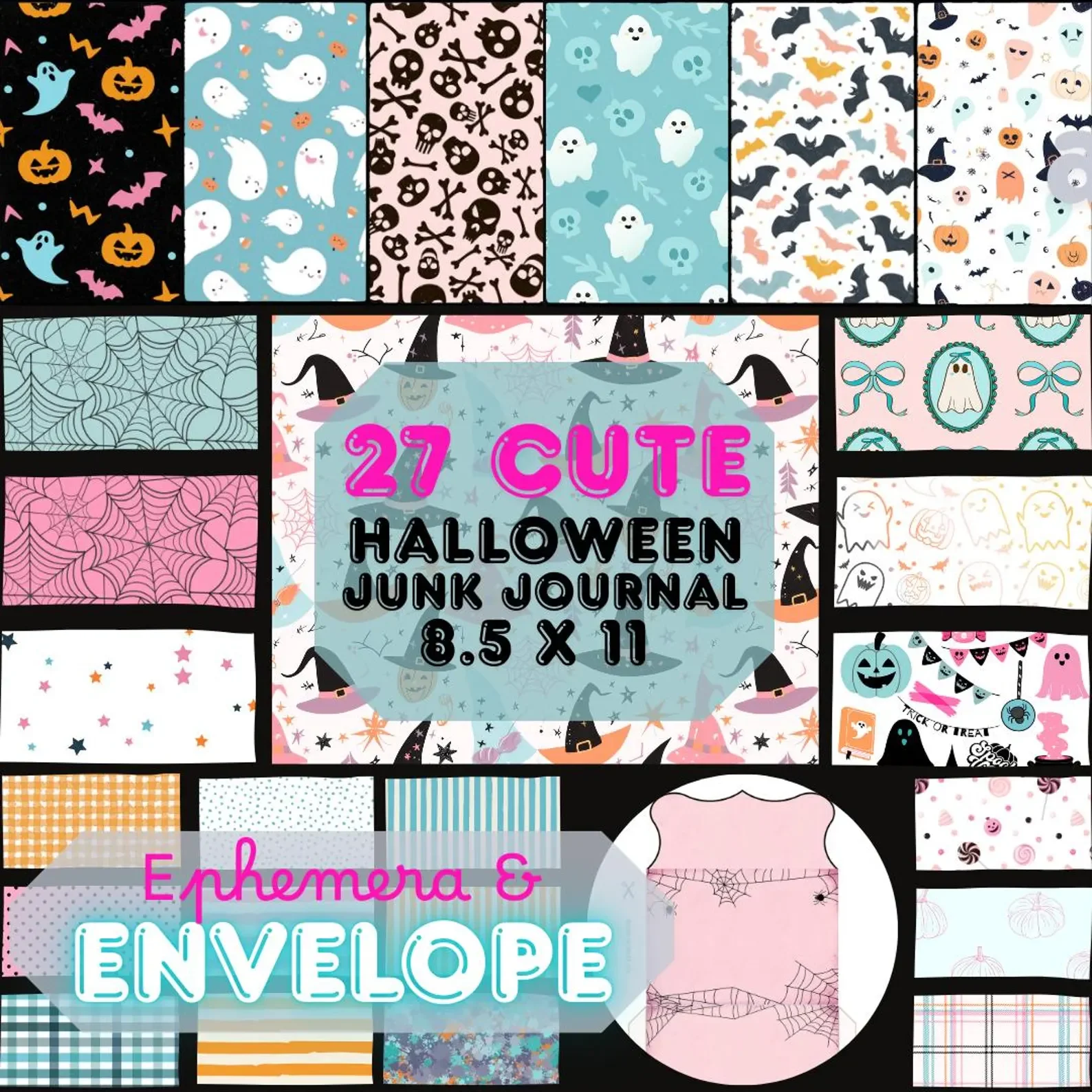 Ghost Ephemera, Cute Fussy Cuts, Coordinating Patterned Paper Printables
