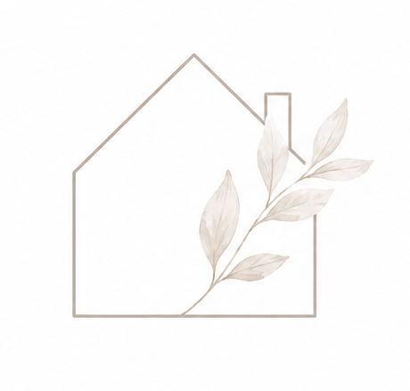 Minimalist wall decor featuring a house outline with a leafy branch inside.