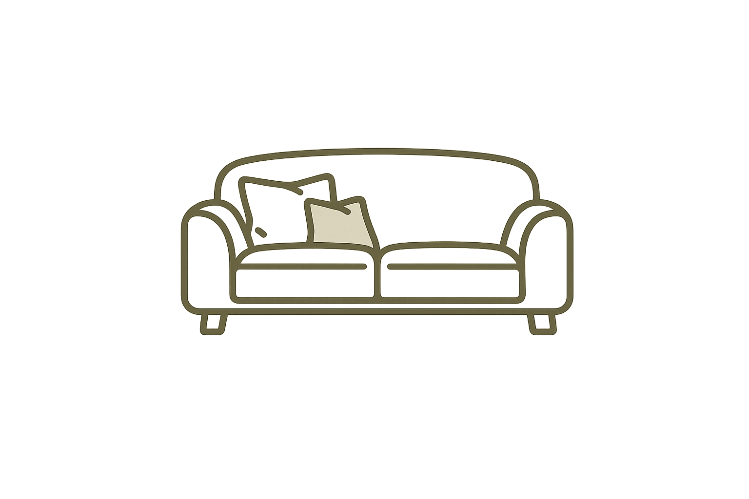 Outline illustration of a sofa with two pillows on it, on a gradient background
