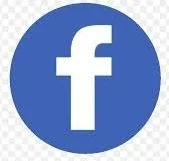 Facebook logo with white lowercase 'f' on a blue circular background.