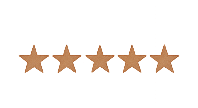 Five gold stars in a row, representing a five-star rating.