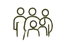Icon of five people, with one seated in front and four standing behind