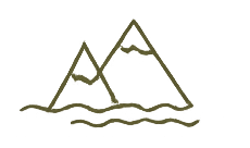 Simple line drawing of mountains with a body of water in front