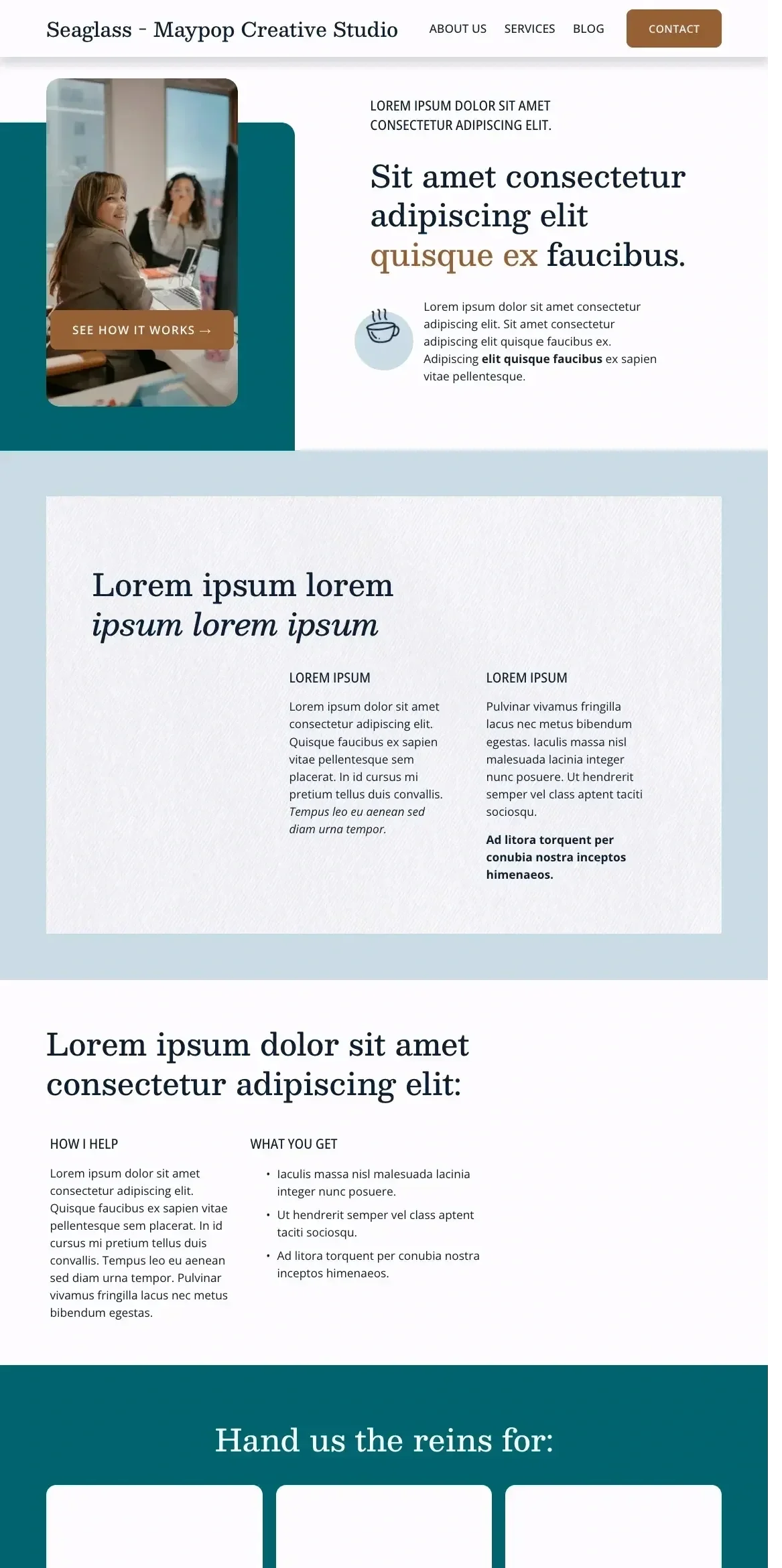 homepage screenshot of Maypop Creative Studio seaglass template