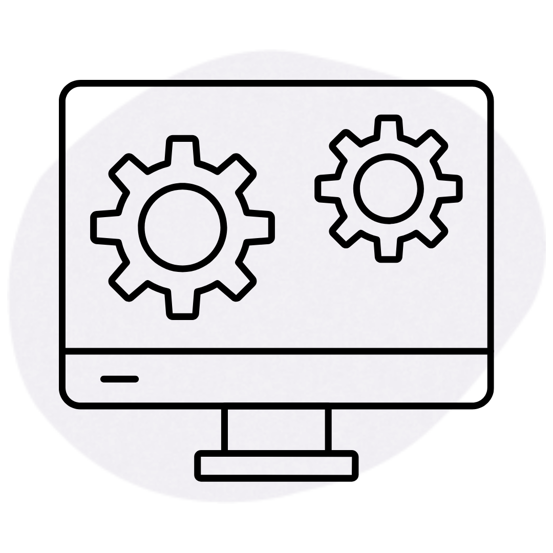 icon of desktop computer with settings wheels