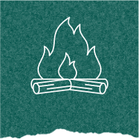 green background with campfire icon