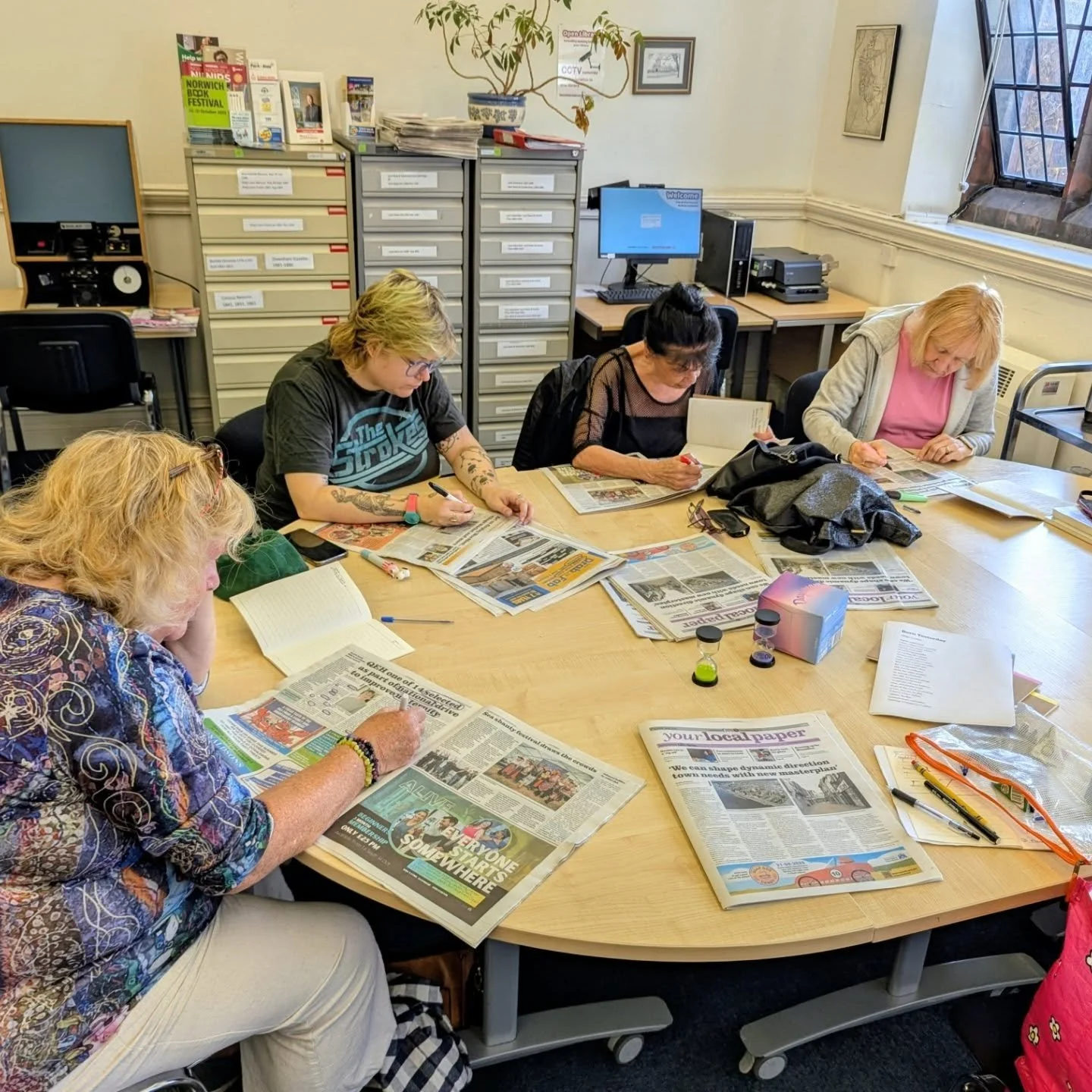 One of our writers @savbandrews initiated the group to blackout poetry: you create a poem by selecting words from within an existing text and blacking out the other words. 
The idea to do this impromptu exercise was inspired when they noticed some n