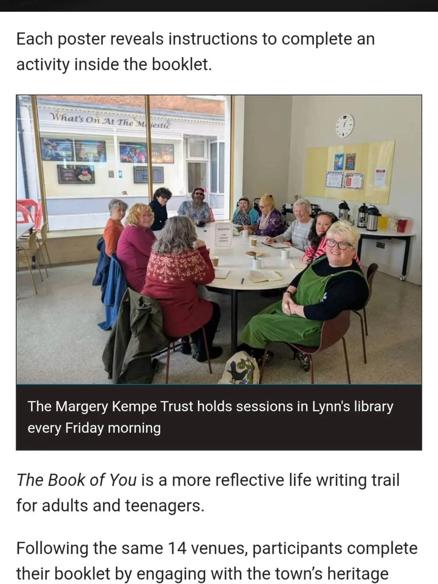 In the Lynn News today!

Our lovely life writing and storytelling group meets King's Lynn Library every Friday 10:30-12:30. 

Everyone can join!