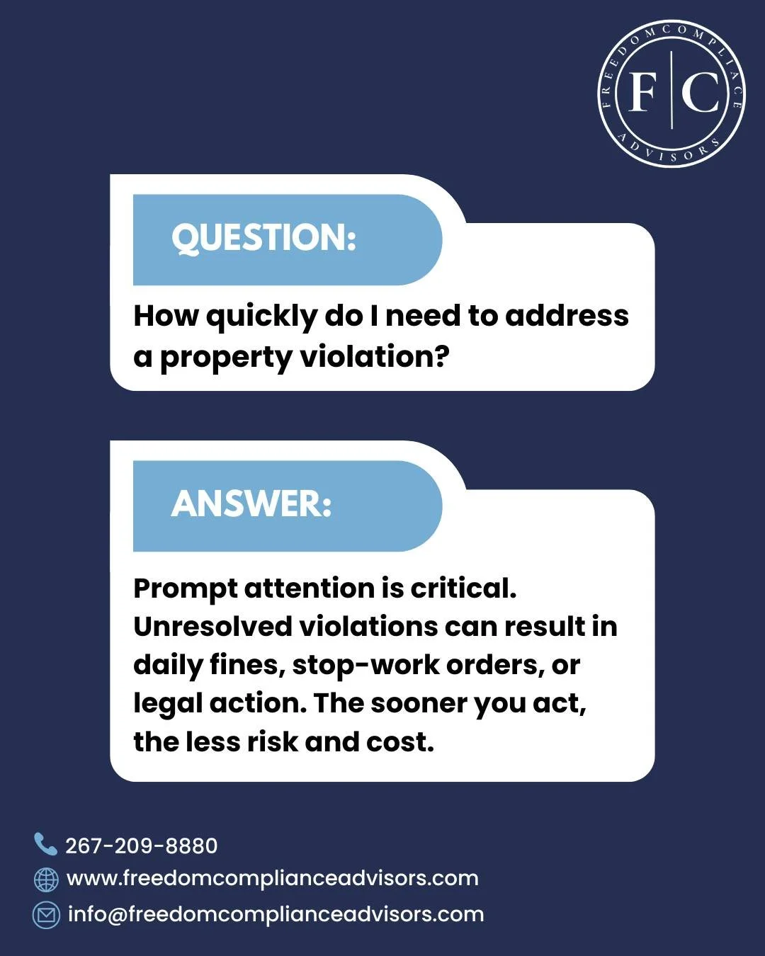 Property violations should never be put on the back burner. The longer they go unresolved, the greater the risk of costly consequences like daily fines, stop-work orders, or even legal action from the city. Taking prompt action not only protects your