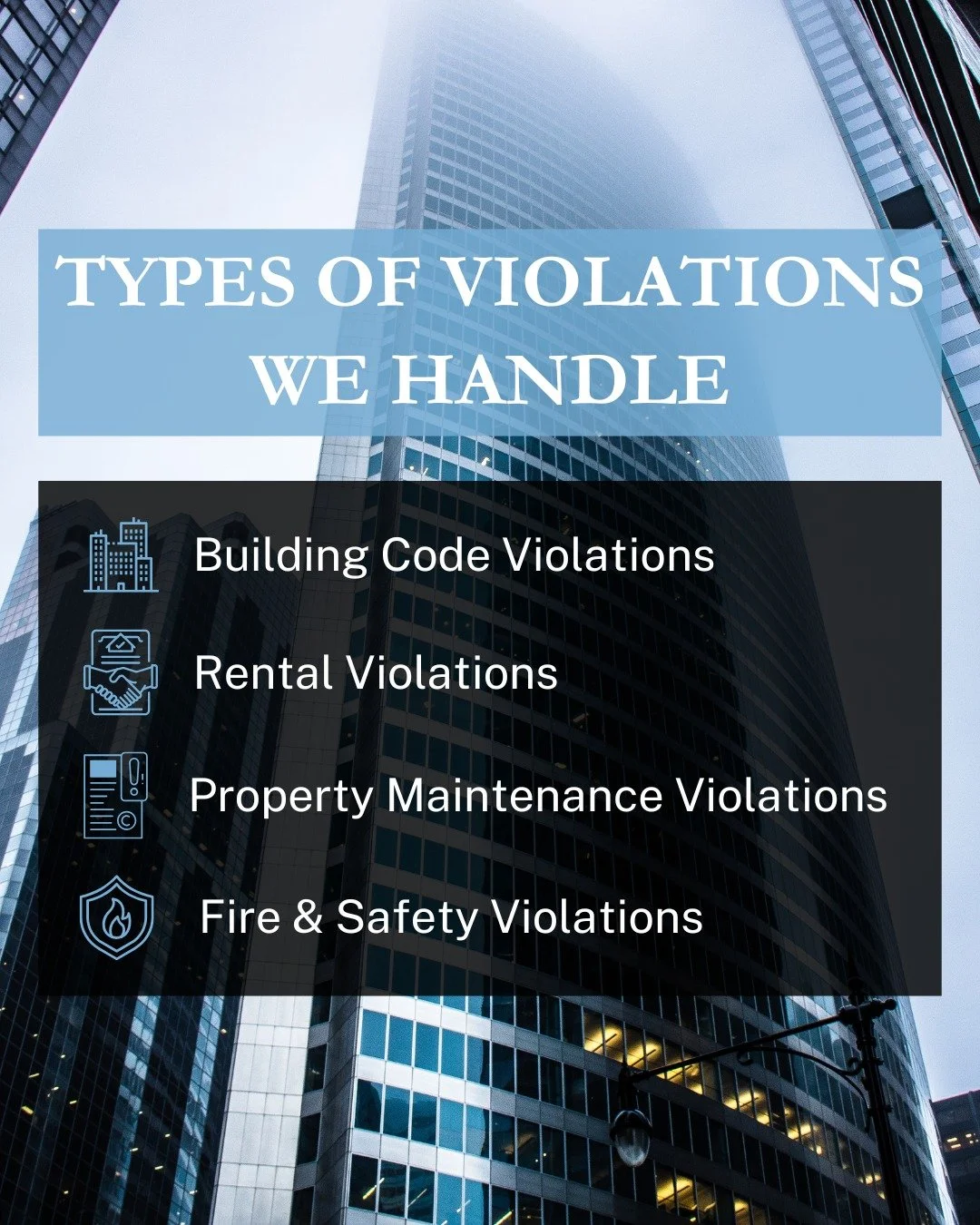 At Freedom Compliance Advisors, we specialize in resolving all types of property violations quickly and effectively. Here’s how we can help:
🔹 Building Code Violations – Issues like unpermitted construction, unsafe structures, or fire s