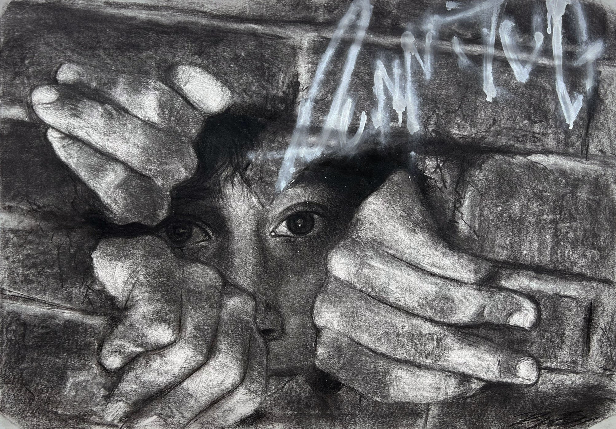 Running, Charcoal and Spray Paint, 20 x 30in