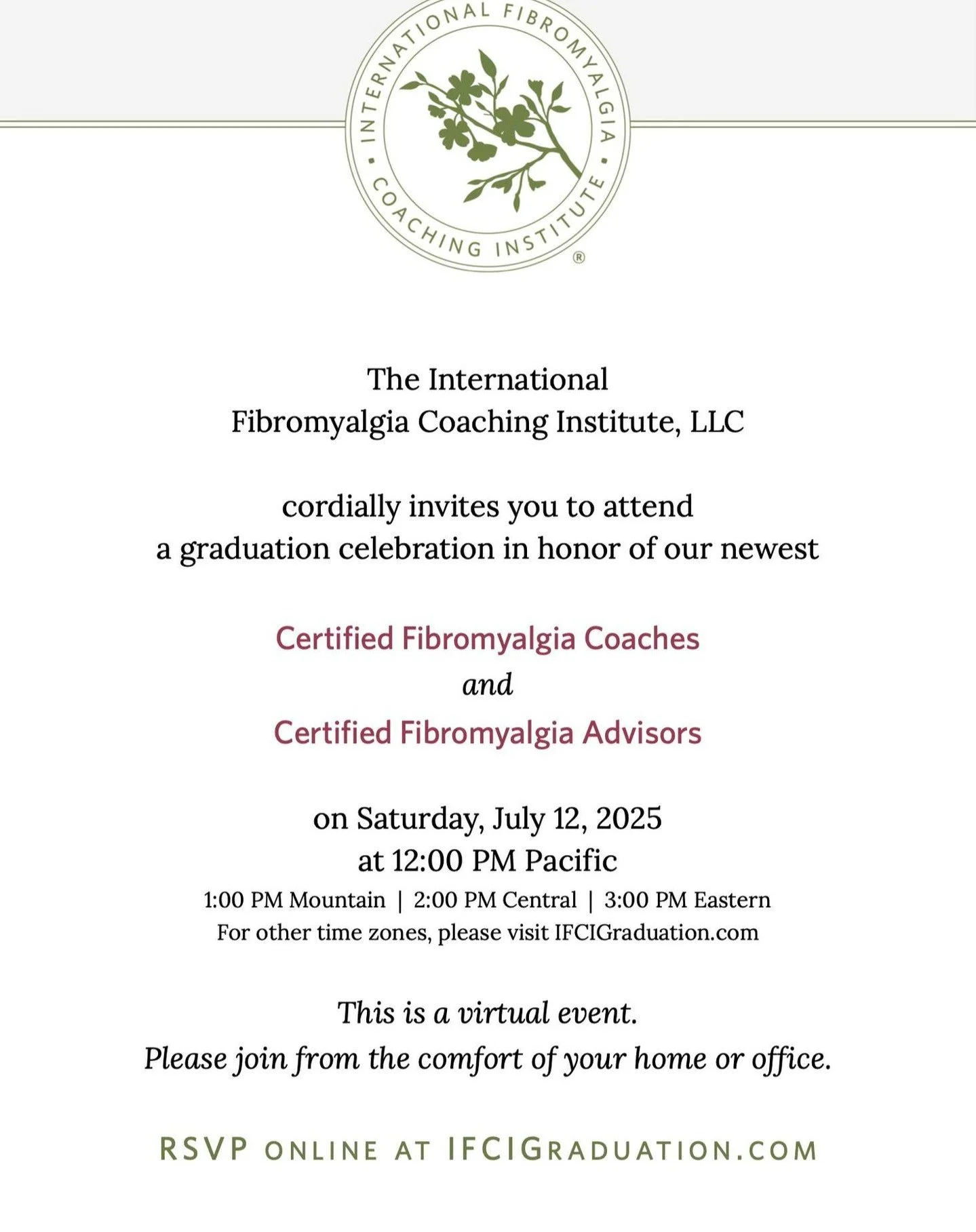 🎓 You’re Invited! Join Me for My Certification Graduation 🎉
I’m beyond excited to share that I’ve officially completed my journey to become a Certified Fibromyalgia Coach® — and I’d be honored to have you celebrat