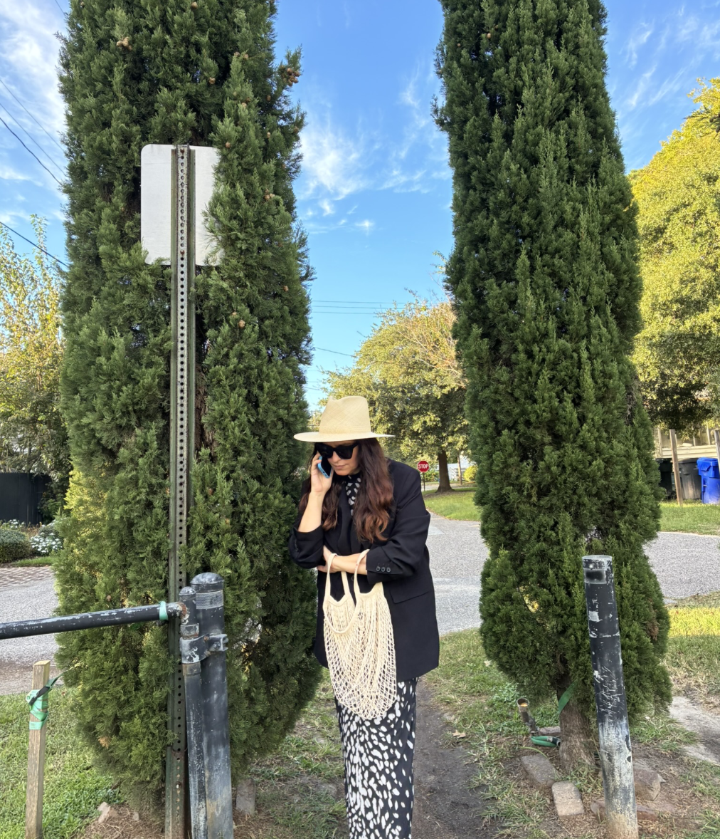 Between the cypresses. 