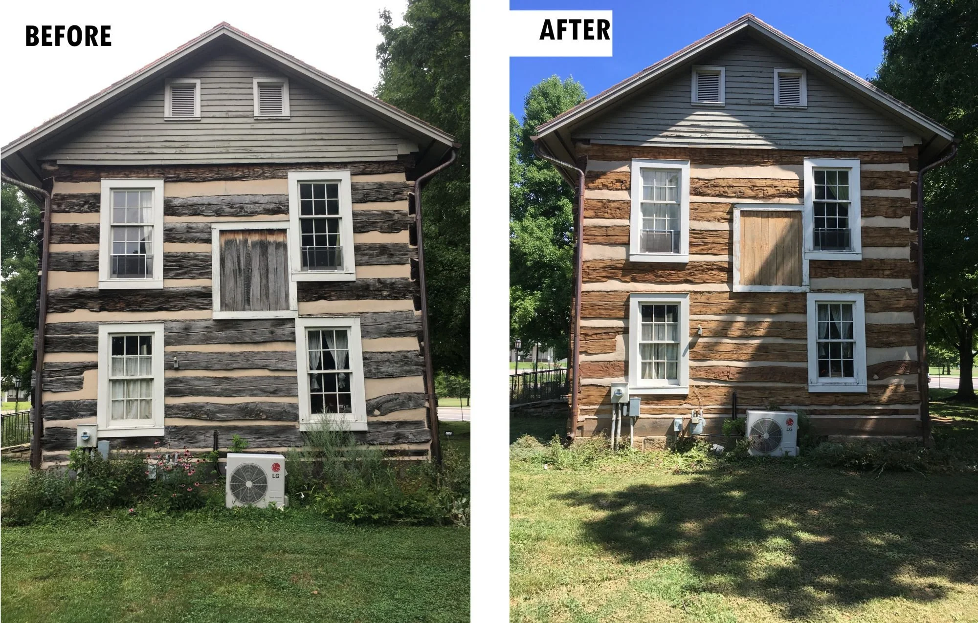 Before and After of the side of the house