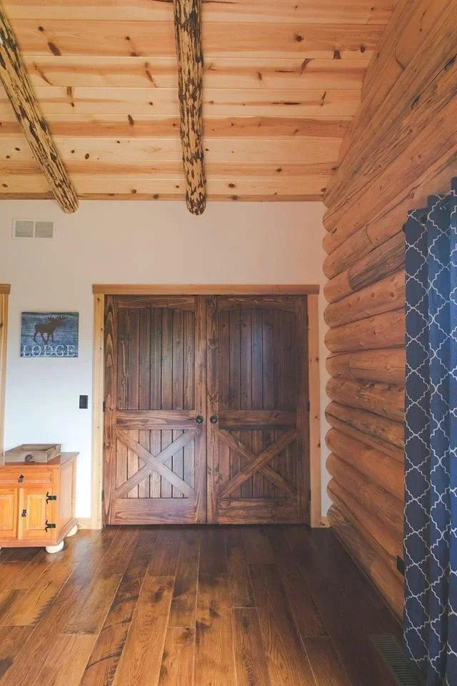 2 Panel V Groove With Crossbuck on Lower Panel - Stained