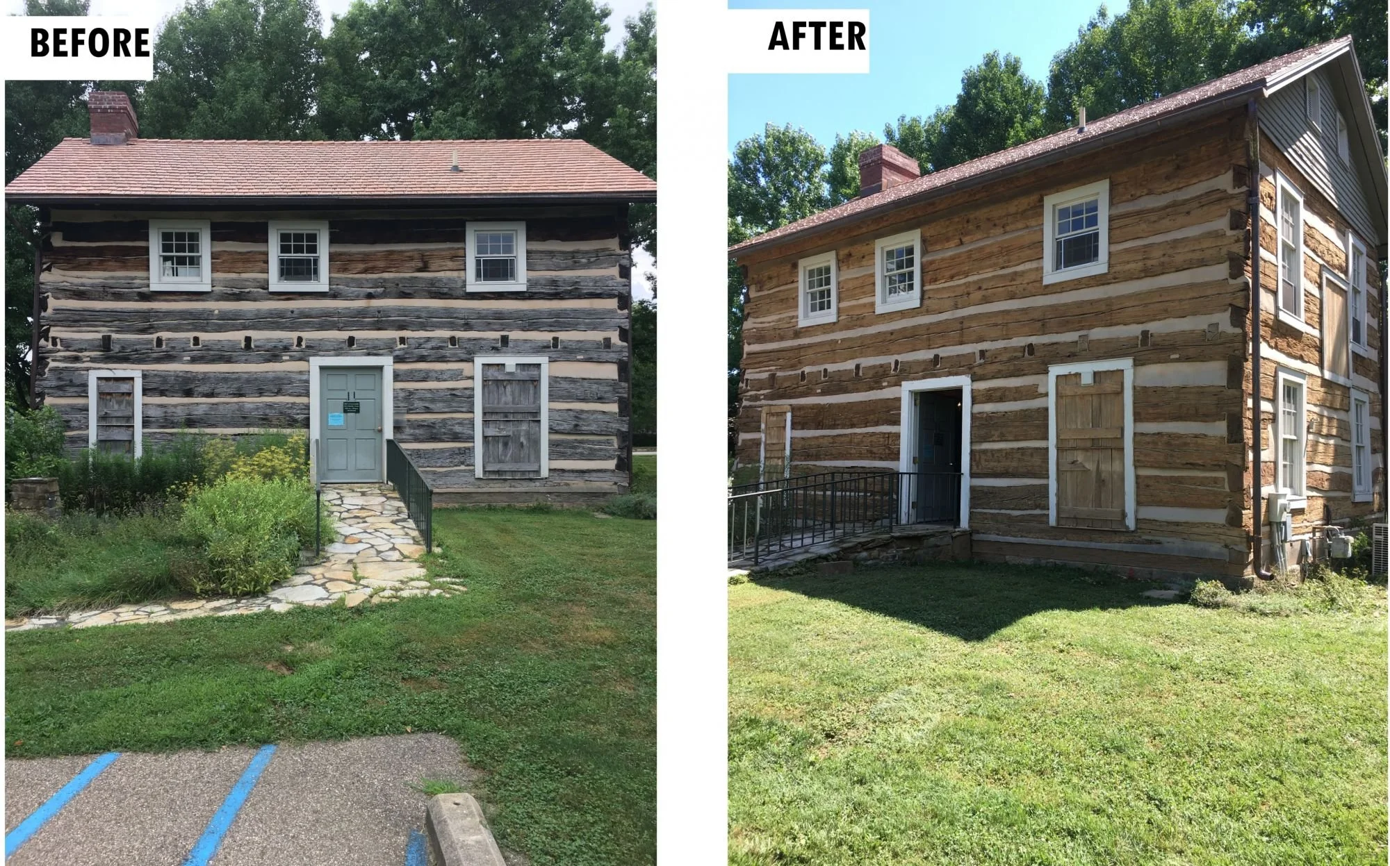 Before and After of the front of the house