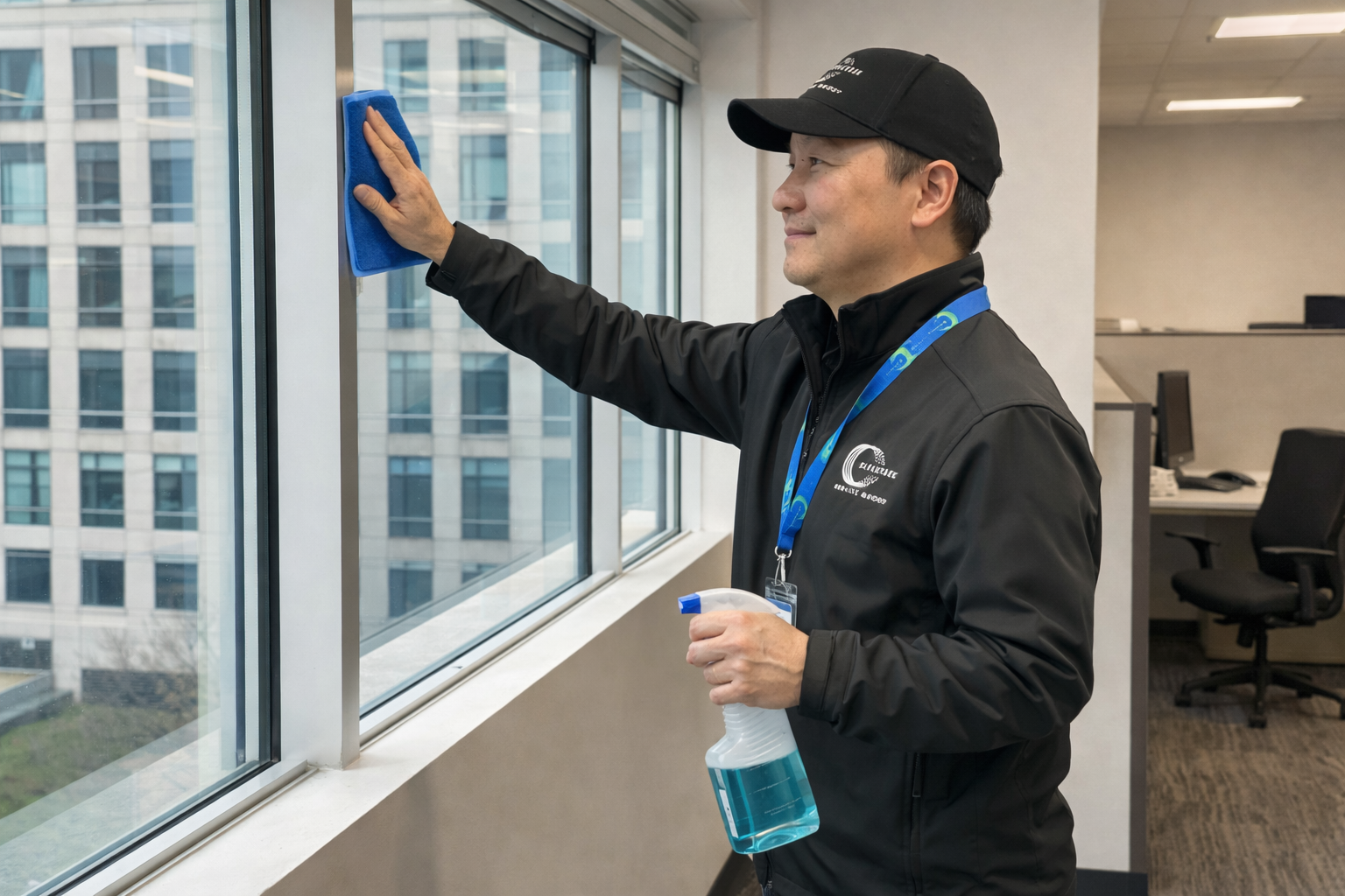 Professional janitorial team cleaning commercial building lobby in Richmond BC