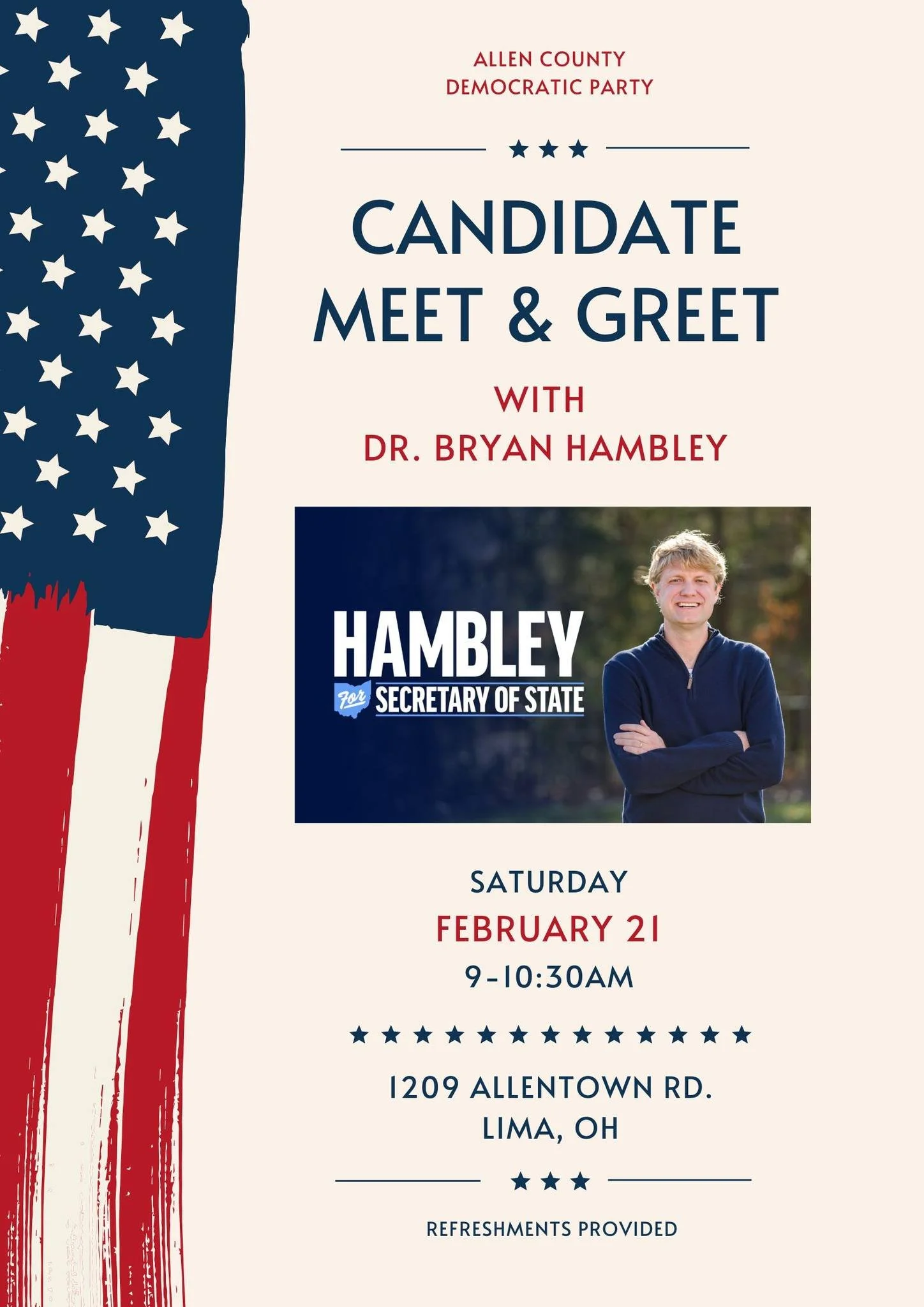 Excited to be back with the @allen_co_oh_dems  this Saturday! Looking forward to seeing my friend Jeff Givan, who is running for OH House District 78 against Matt Huffman. Join us! #HambleyForOhio #CareForOhio #SecretaryOfState
