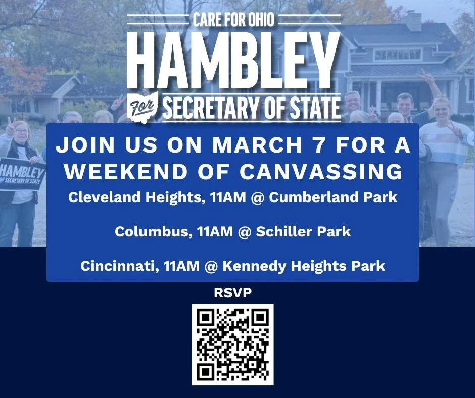 With just about 60 days left until the primary, it's time for a big push: #canvassing! We know that knocking on every door in #Ohio won't be possible, but as we like to say: we can do together what none of us can do alone.

If you'd like to join us, 