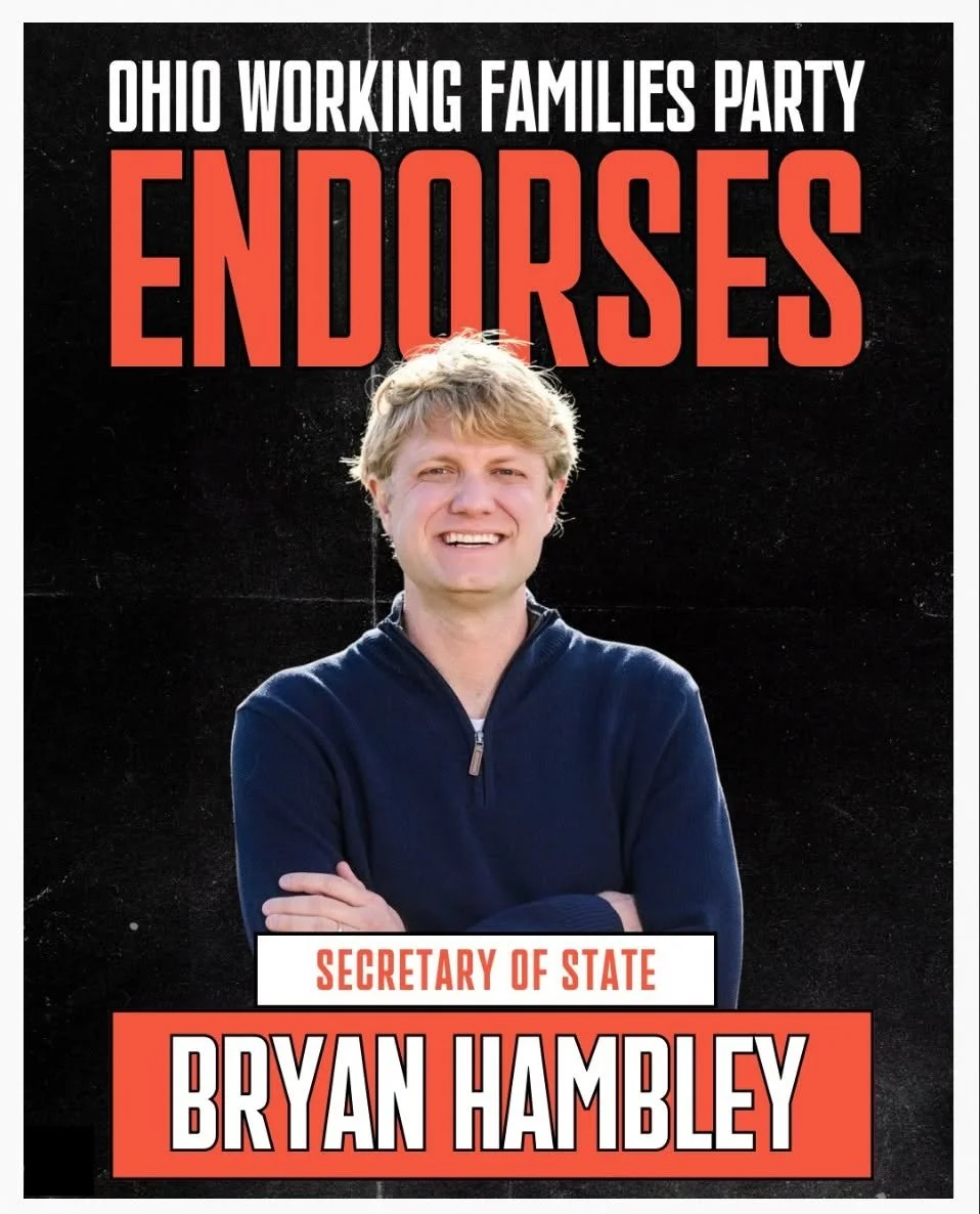 Fair elections are the cornerstone of our democracy. I will work hard everyday to protect the voice of working #Ohioans. Thank you so much to the @ohiowfp  for your endorsement of this campaign, and our mission to bring better care to Ohio. #HambleyF
