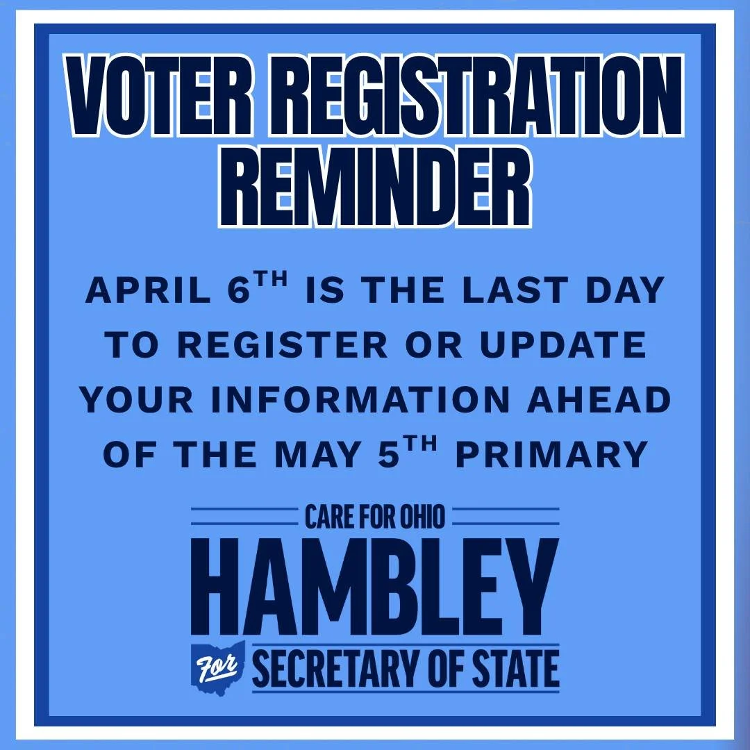We need every eligible #OhioVoter to make their voice heard on May 5th! You have until April 6th to register to vote, or update your information. To bring better care to Ohio, we need you at the polls. Head to our #Linktree to confirm your registrati