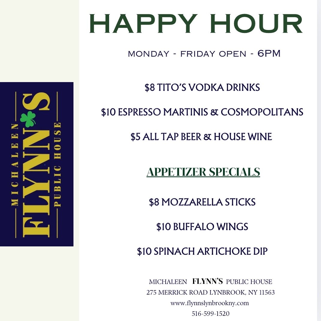 If you were looking for a sign to stop in, here it is! π»
#happyhour #lynbrookny #tgif #michaleenflynns #longislandny