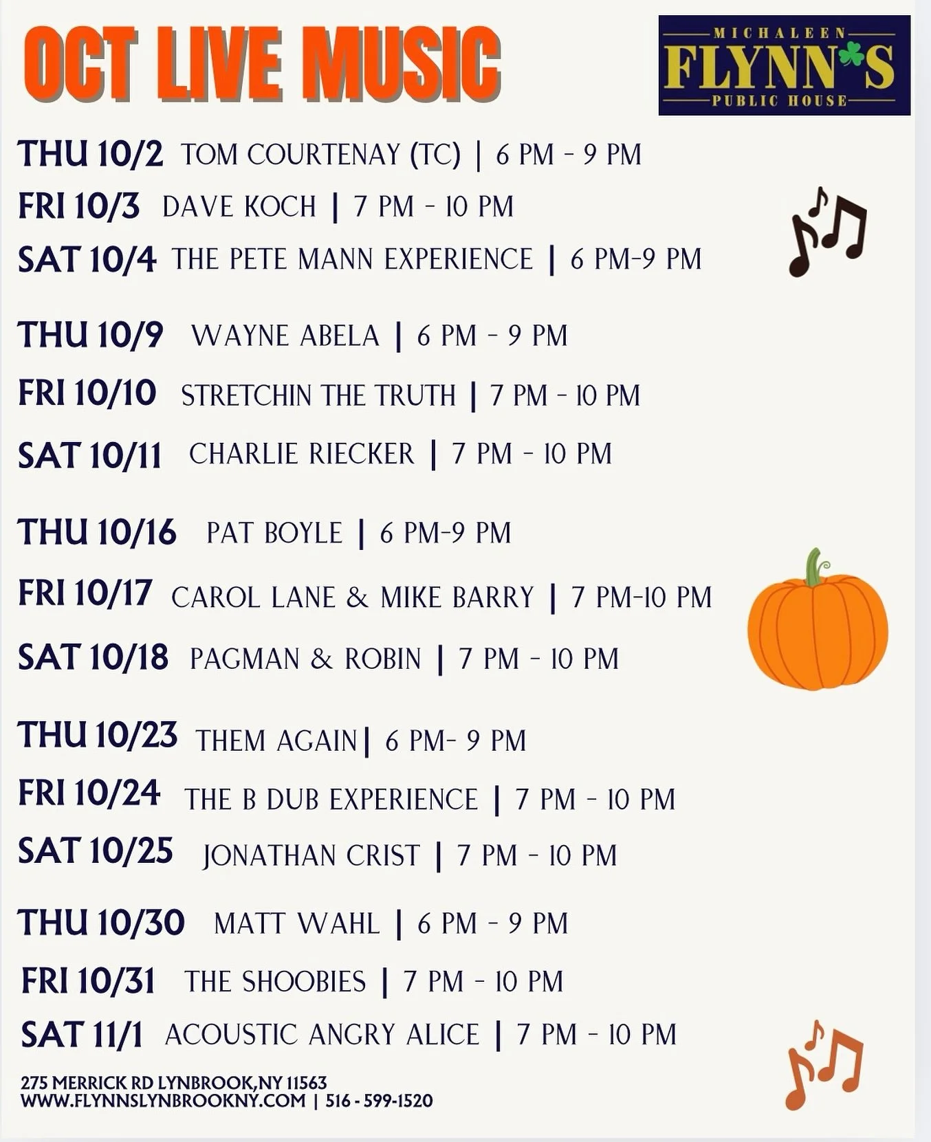 Our live music lineup for #october is so good, it’s scary! π»π΅ποΈππΆπΈ
#livemusic #longislandny #lynbrookny #michaleenflynns #livemusiclongisland #li #lilivemusic