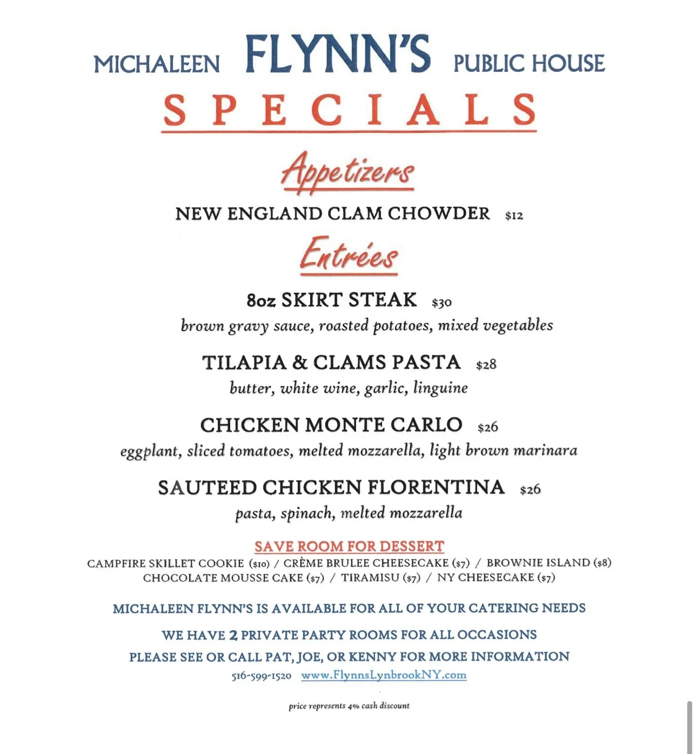 This just in 🍽️ a new week of specials !

#michaleenflynns #lynbrookny #lunch #dinner #longislandny