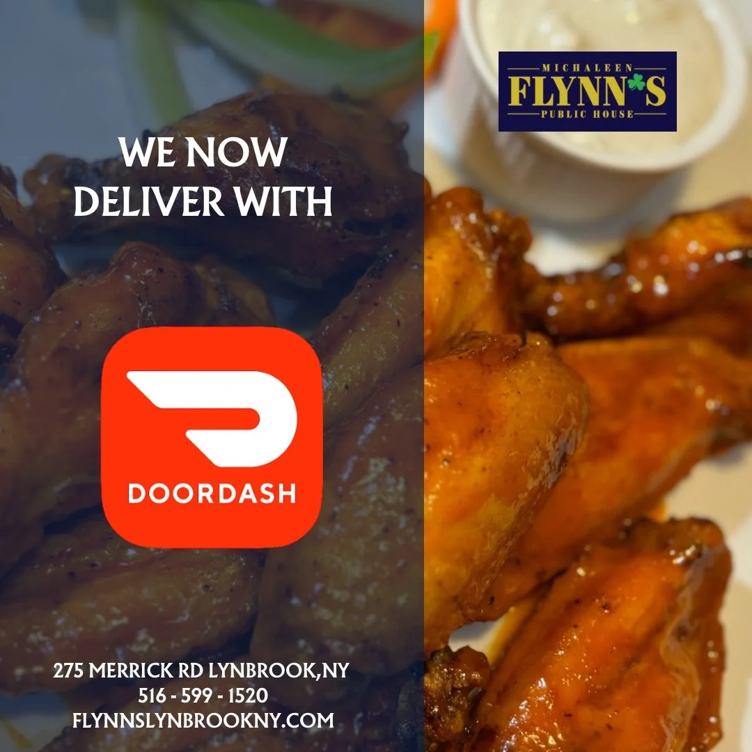 Now delivering with DoorDash. Your Flynn&rsquo;s favorites in the comfort of your own home 🚗🏠

#michaleenflynns #lynbrookny #longislandny #doordash