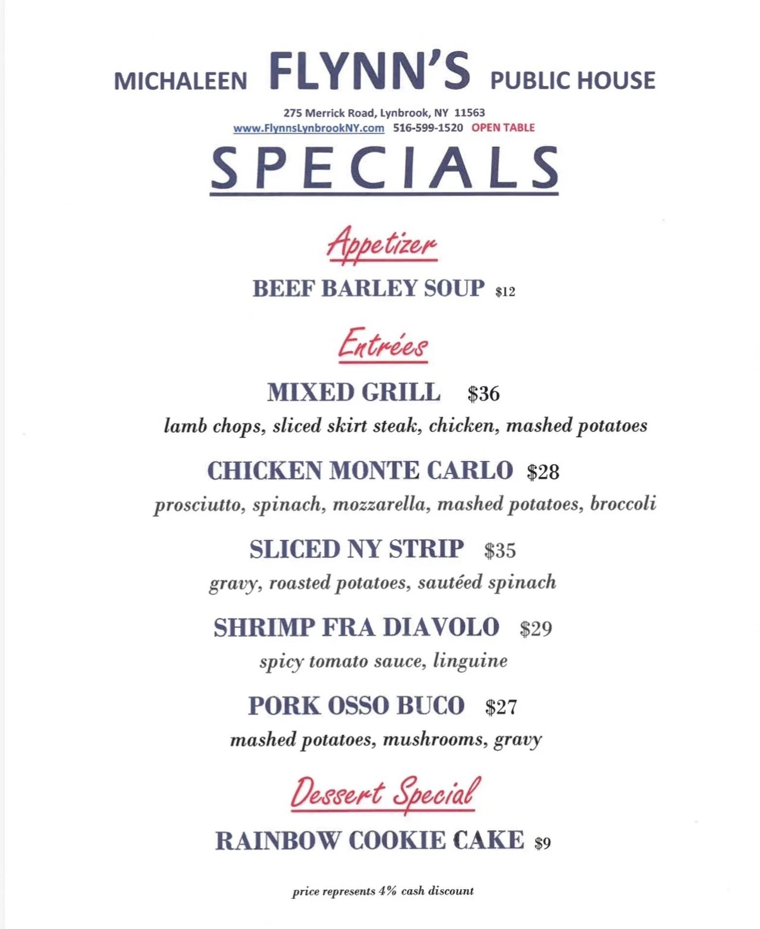 A new week of specials 👏🏼

#michaleenflynns #lynbrookny #longislandny