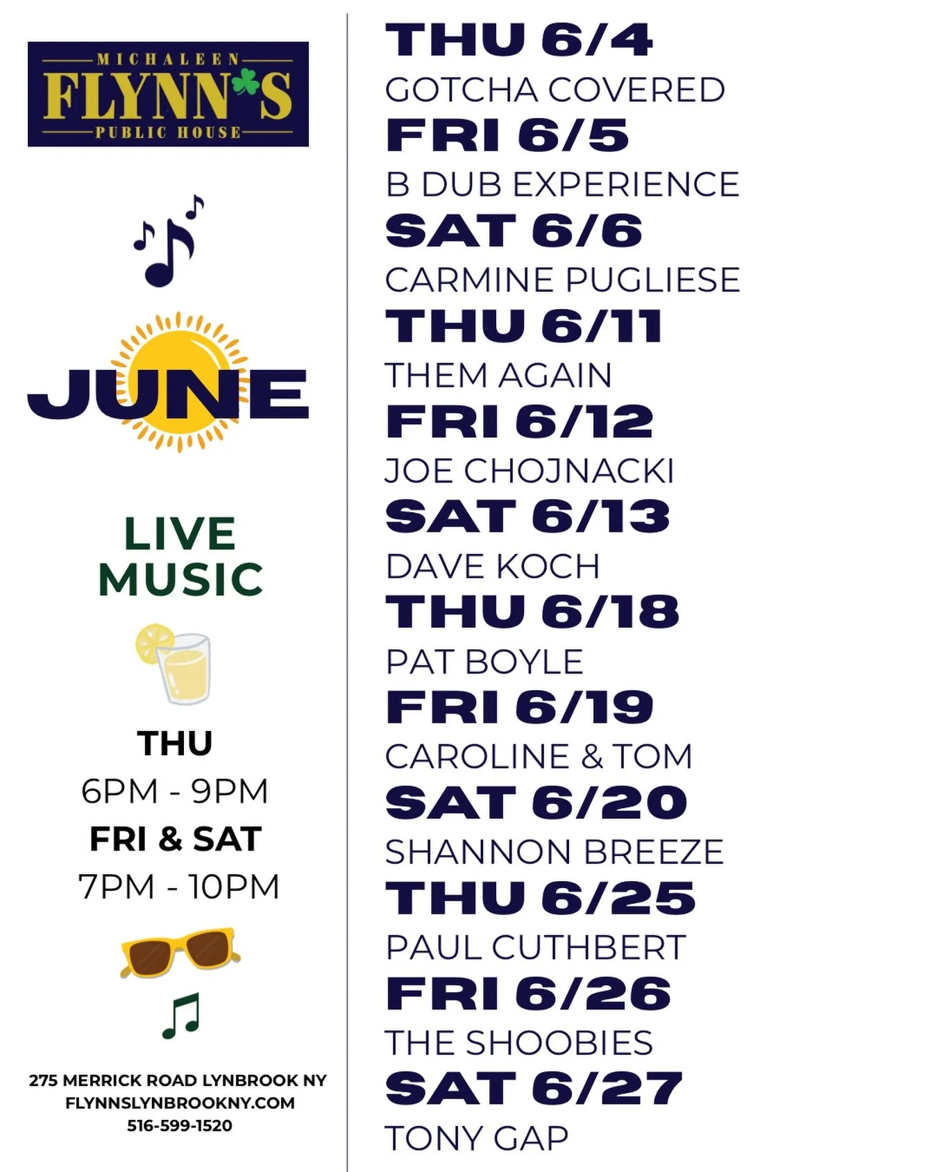 Kick off #summer with live music every Thursday, Friday &amp; Saturday night at Michaleen Flynn&rsquo;s ☀️🎵😎

#lynbrookny #livemusic #michaleenflynns #longislandny