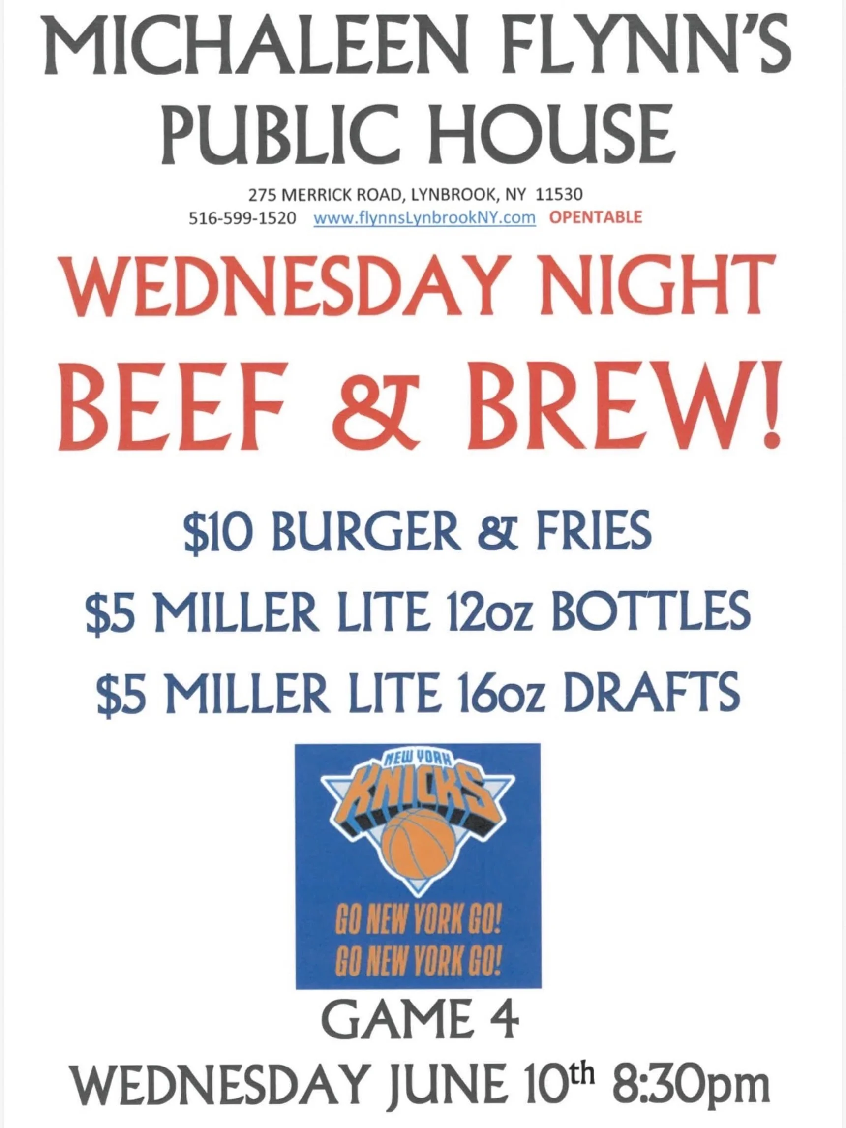 Game 4 tonight at Flynn&rsquo;s! 🍺🏀

#michaleenflynns #lynbrookny #knicks #newyork