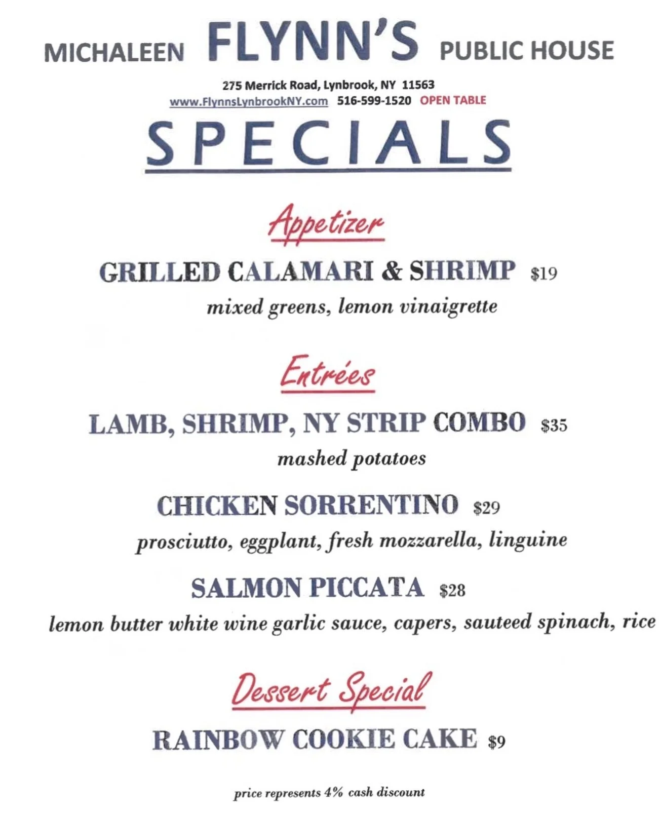 this weeks specials 👏🏼

#michaleenflynns #lynbrookny #longislandny