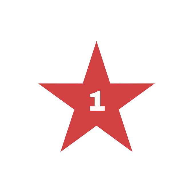 A red star with the number 1 in white in the center. The star has five points, and the background is white.