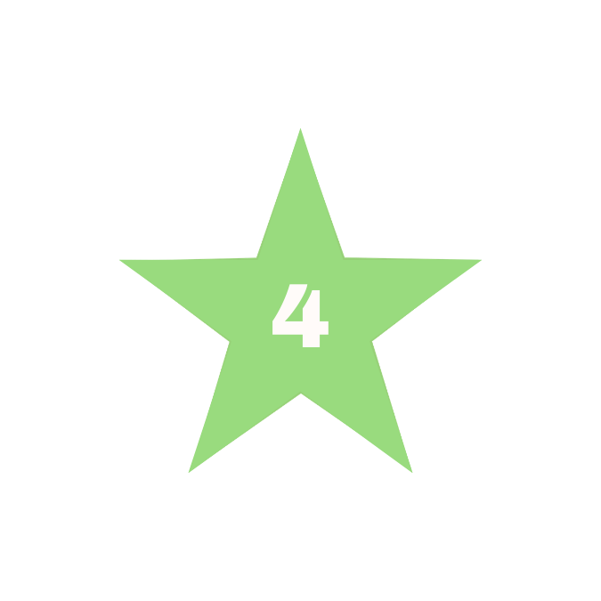 Green star with the number 4 inside it, against a black background.