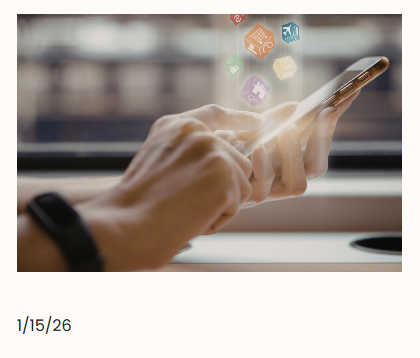 Person using a smartphone with floating icons representing apps and social media.